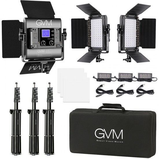 GVM 800D-RGB-3L Kit de 3 LED Soft Light Compacta Bi-Color & RGB