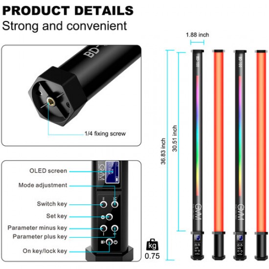 GVM BD100 kit de 4 tubos de luz led RGB (77cm)