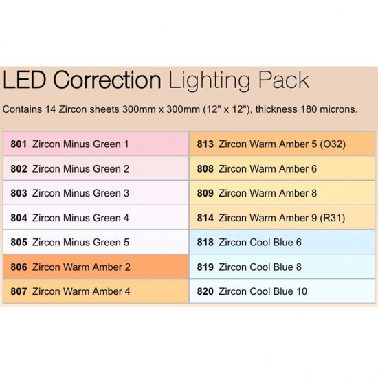 Lee Filters ZPCORR Zircon Pack de filtros LED Correción 30x30cm