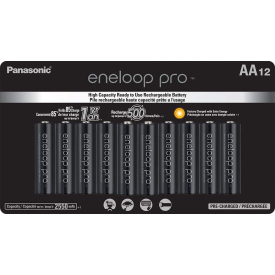 Panasonic Eneloop AA  12-Baterías Ni-MH  2550 mAh 