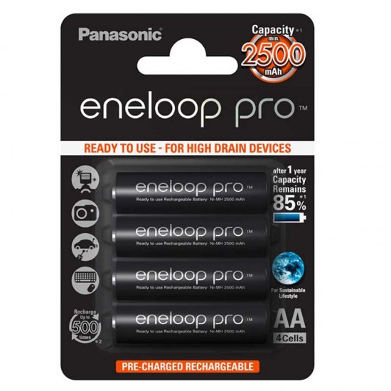 Panasonic Eneloop AA  4-Baterías Ni-MH  2500 mAh 