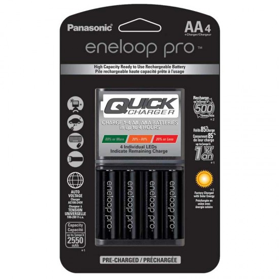 Panasonic Eneloop AA  4-Baterías Ni-MH con Cargador Rapido 2550 mAh 