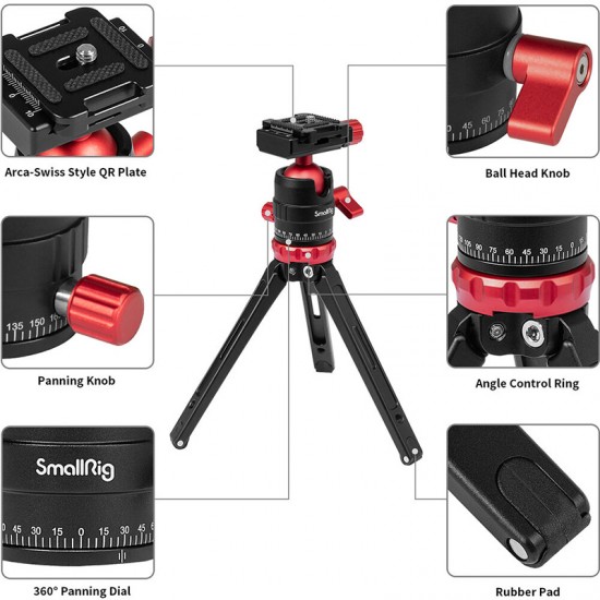 SmallRig 3033 Mini trípode de mesa con rótula panorámica 360 ​​° 