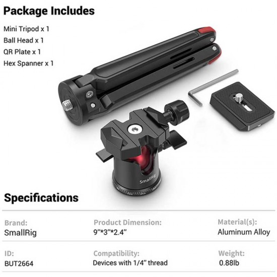 SmallRig  BUT2664 Mini trípode de mesa con rótula panorámica 