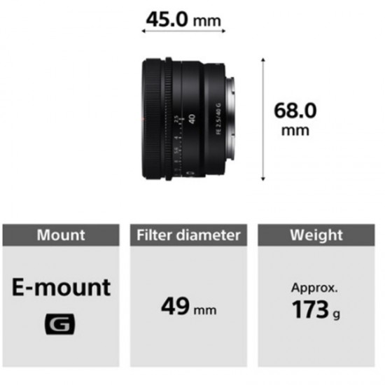 Sony SEL40F25G Lente Compact Prime FE 40 mm F/2.5 G