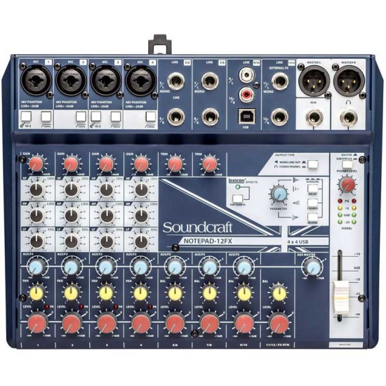 Soundcraft Notepad-12FX Consola Compacta de Audio de 12 Canales / 4 Mic + 6 Linea 1/4 + 2 RCA con E / S USB 