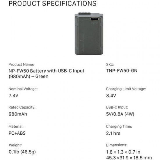 Tilta Batería NP-FW50 USB-C (980 mAh)