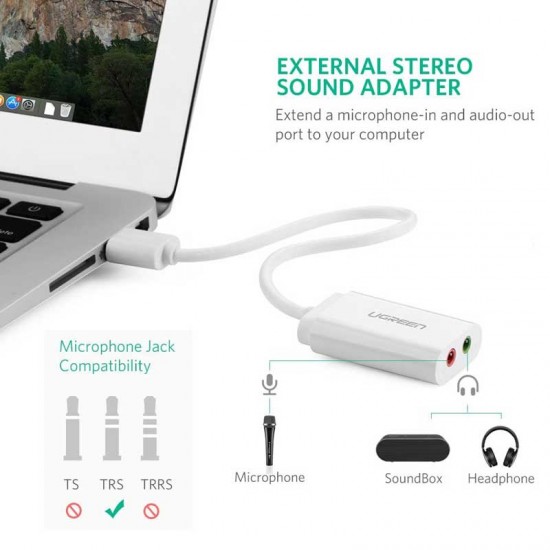 Ugreen USB Adaptador Audio Mic + Audífonos 3.5mm