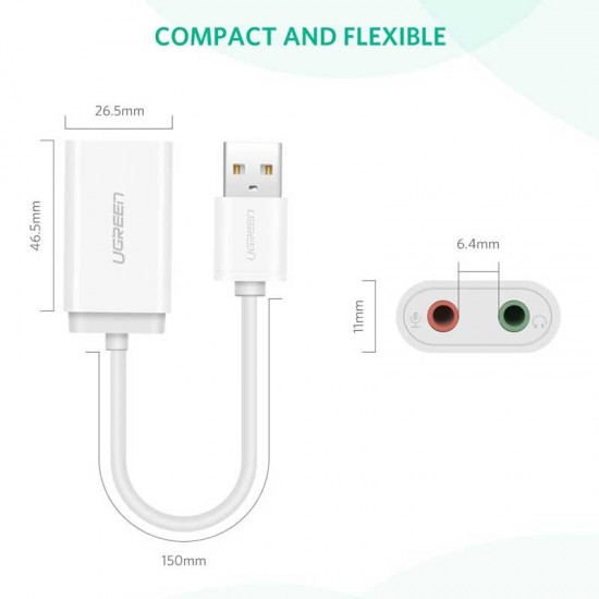 Ugreen USB Adaptador Audio Mic + Audífonos 3.5mm