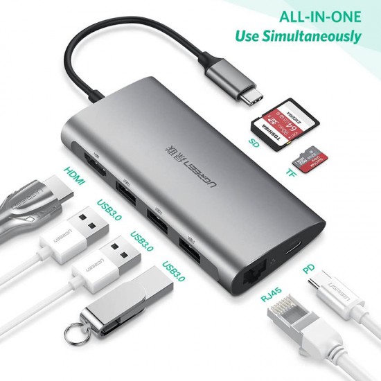 Ugreen 50538 Estacion USB-C (Thunderbolt 3) HDMI + USB 3.0 + RJ45 + USB-C + SD