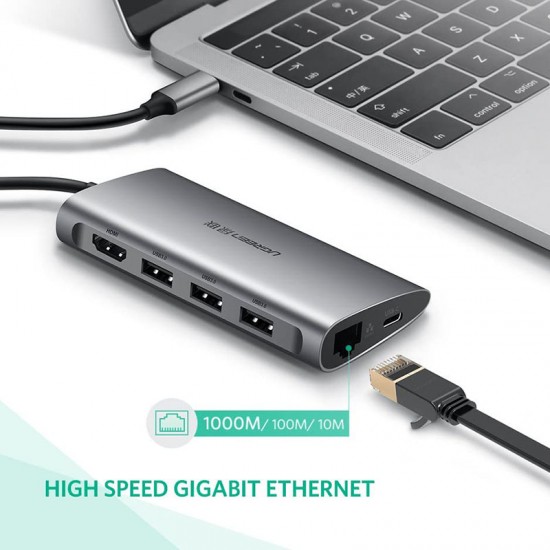 Ugreen 50538 Estacion USB-C (Thunderbolt 3) HDMI + USB 3.0 + RJ45 + USB-C + SD