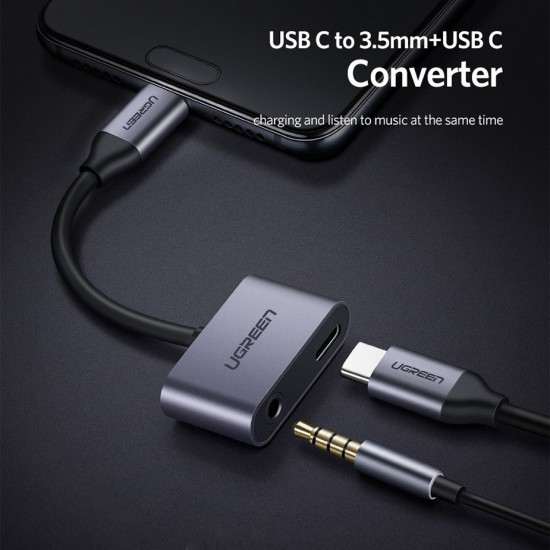 Ugreen Cable USB-C a 3.5mm + USB-C (plateado)