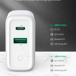 Ugreen 60468 Cargador EU de pared USB C y USB A de 30 Watts