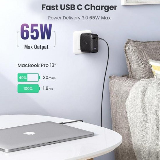 Ugreen Cargado GaNPower 65W con tres puertos USB-C y USB tipo A