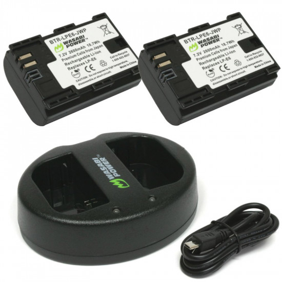 Wasabi LP-E6N 2 Baterías y Cargador Doble USB para Canon LP-E6NH