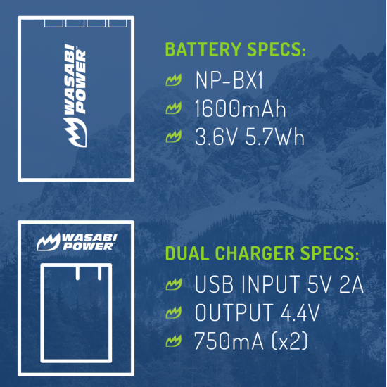 Wasabi Kit NPBX1 2 Baterías BX1 y cargador USB para Sony