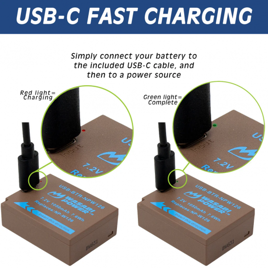 Wasabi NP-W126 Batería USB para cámaras Fujifilm